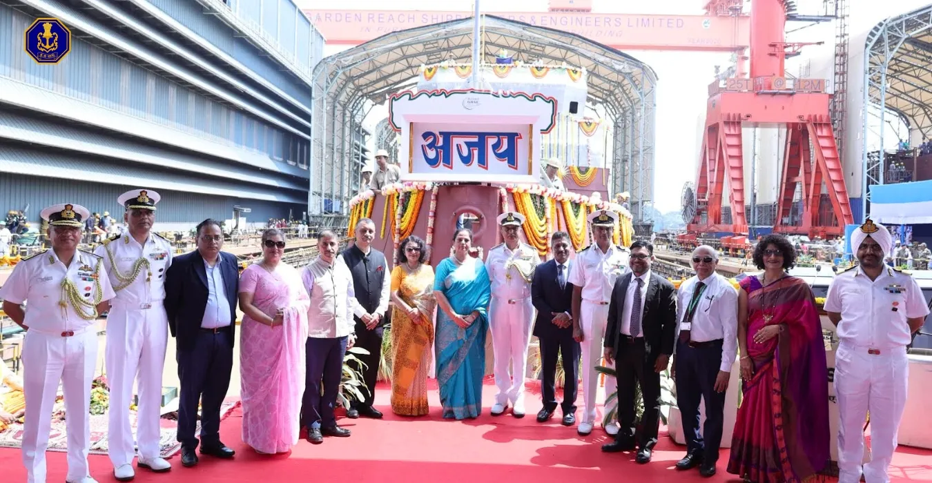 LAUNCH OF YARD 3034 (AJAY), LAST SHIP OF ASW SWC (GRSE) PROJECT